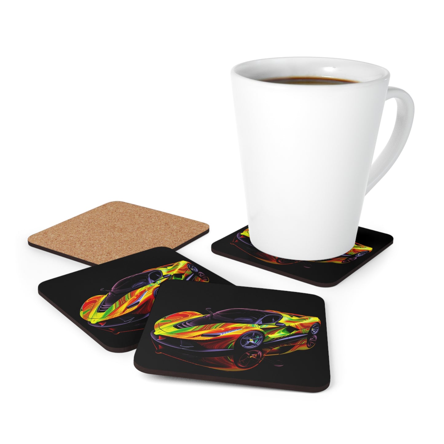 Corkwood Coaster Set Ferrari Neon 4