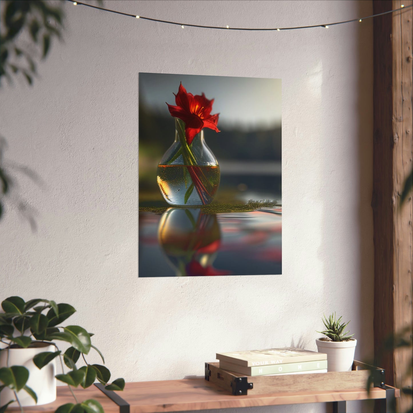 Premium Matte Vertical Posters Red Lily in a Glass vase 3