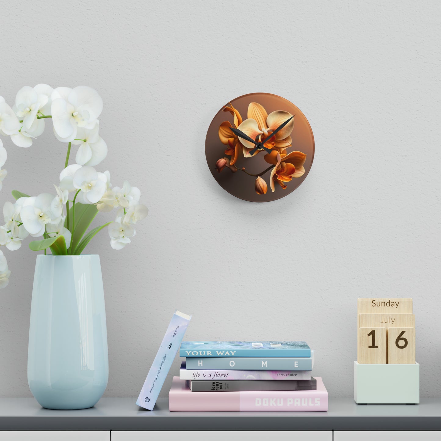 Acrylic Wall Clock orchid pedals 2