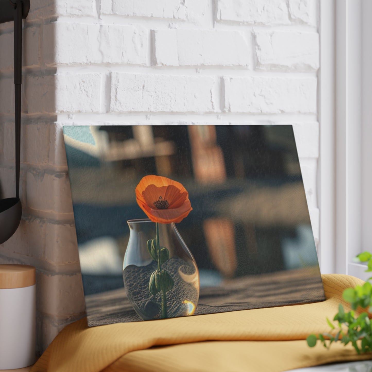 Glass Cutting Board Orange Poppy in a Vase 4