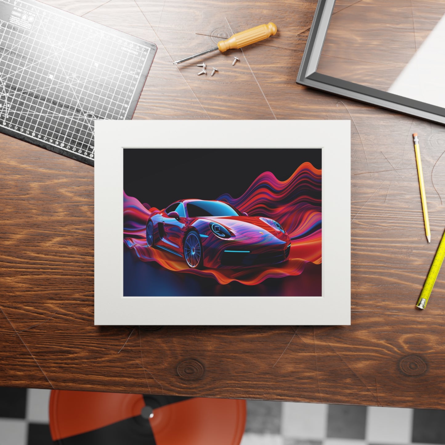 Fine Art Prints (Passepartout Paper Frame) Porsche Water Fusion 4