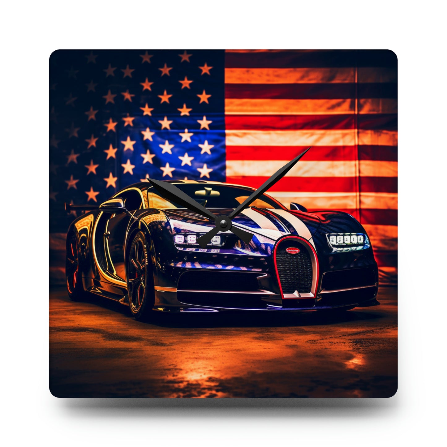 Acrylic Wall Clock Macro Bugatti American Flag 4