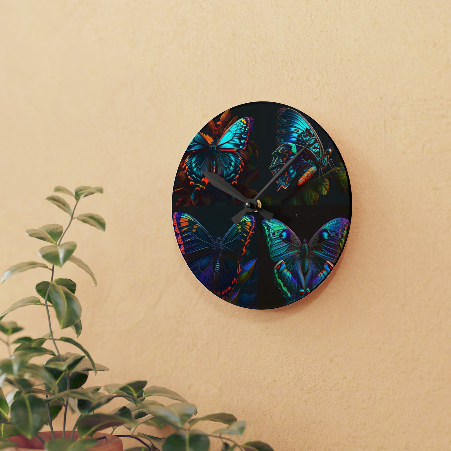 Acrylic Wall Clock Hue Neon Butterfly 5