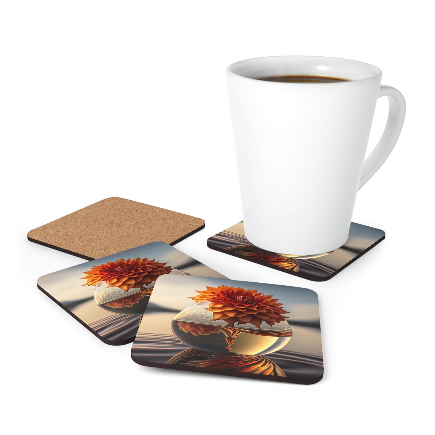 Corkwood Coaster Set Dahlia Orange 1