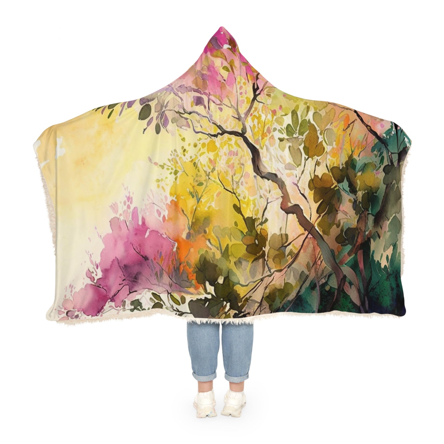 Snuggle Hooded Blanket Mother Nature Bright Spring Colors Realistic Watercolor 2