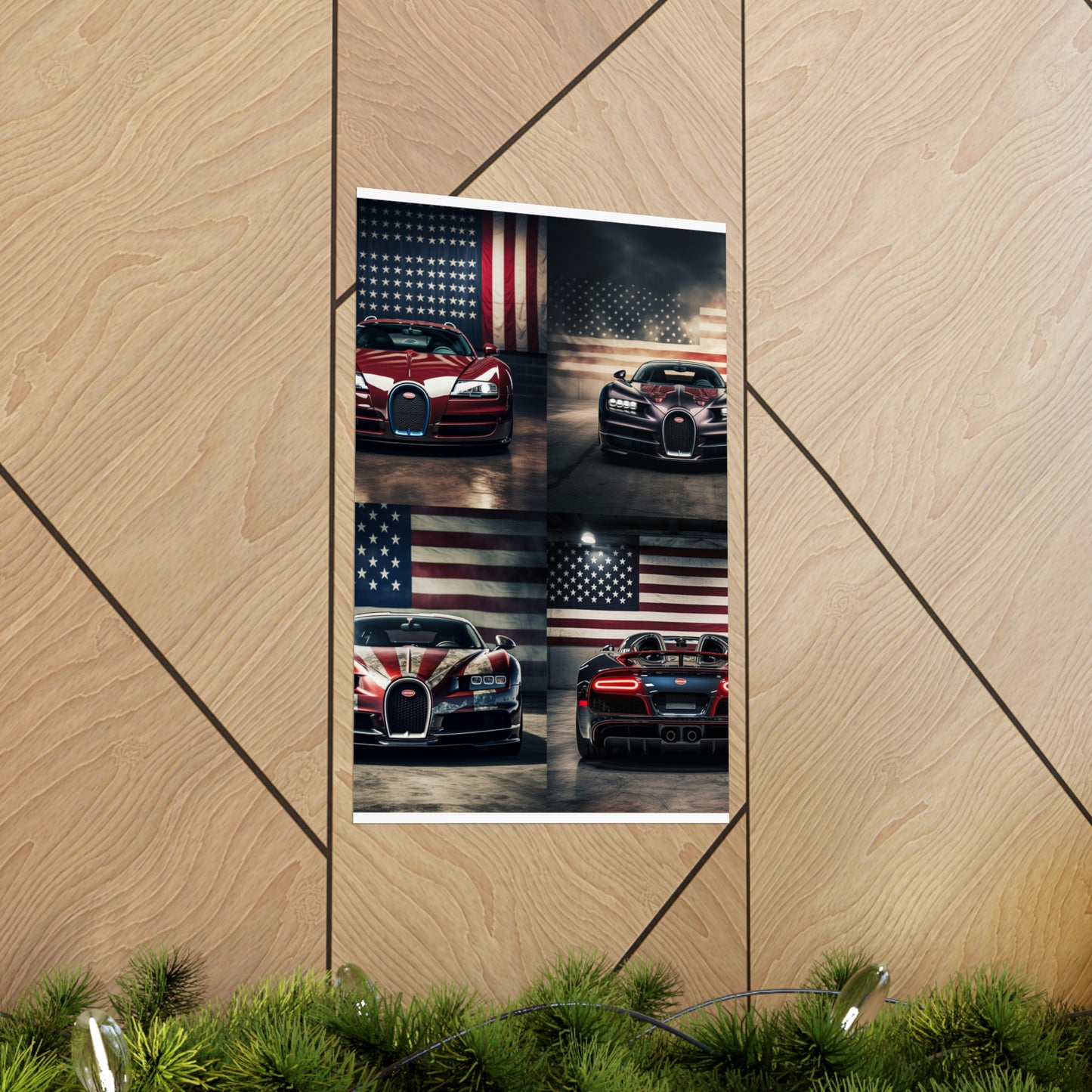 Premium Matte Vertical Posters American Flag Background Bugatti 5