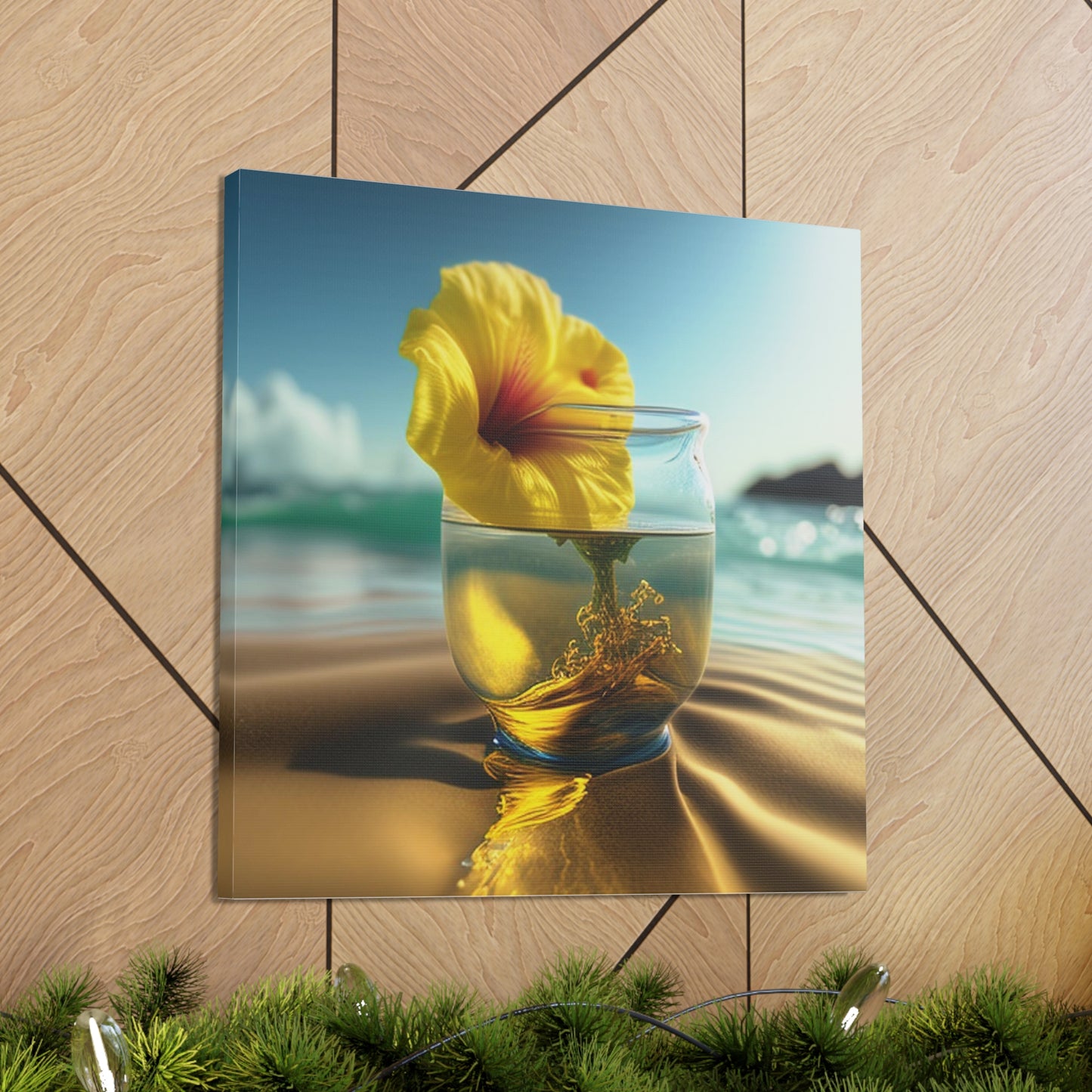 Canvas Gallery Wraps Yellow Hibiscus glass 1