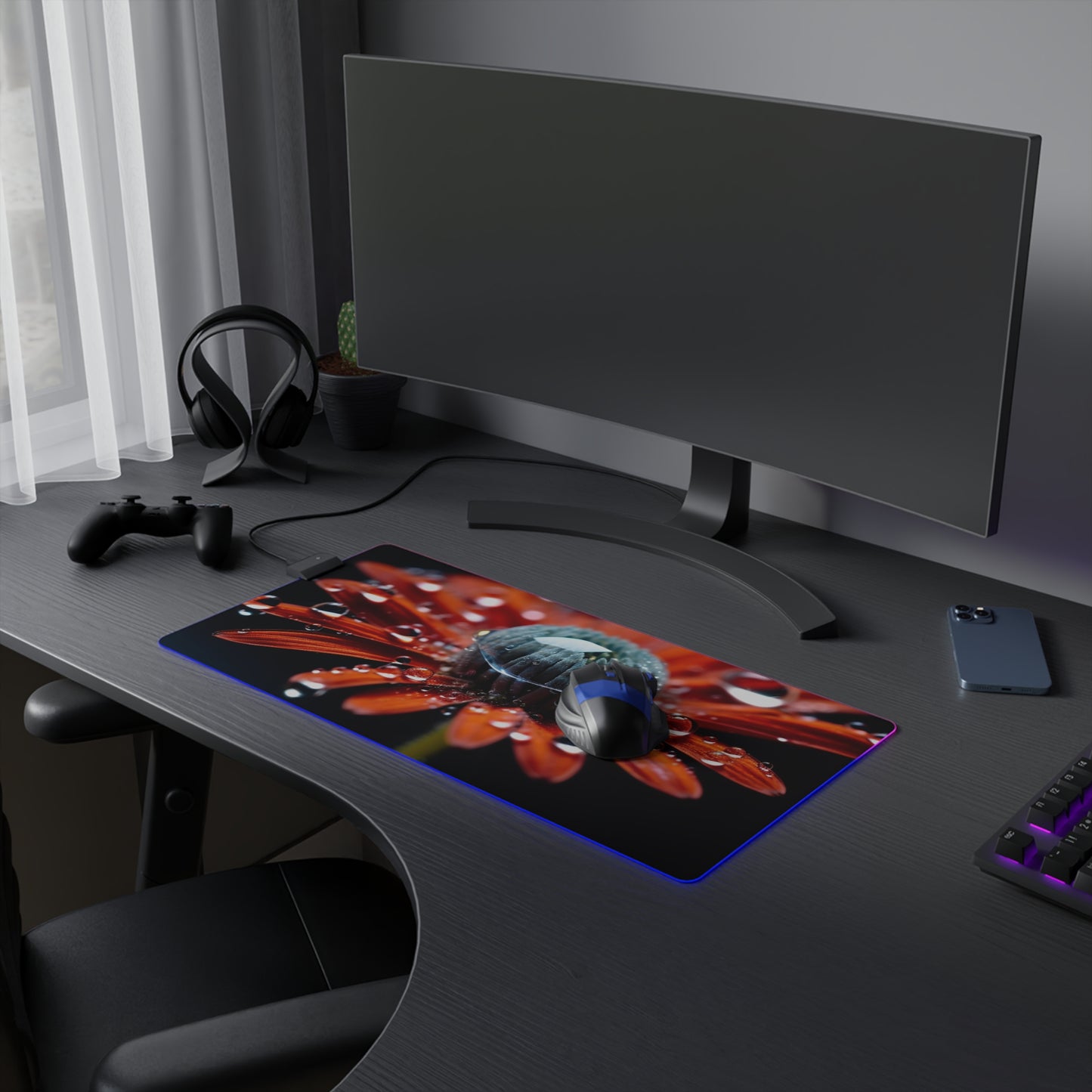 LED Gaming Mouse Pad Water drop Macro Flower 1