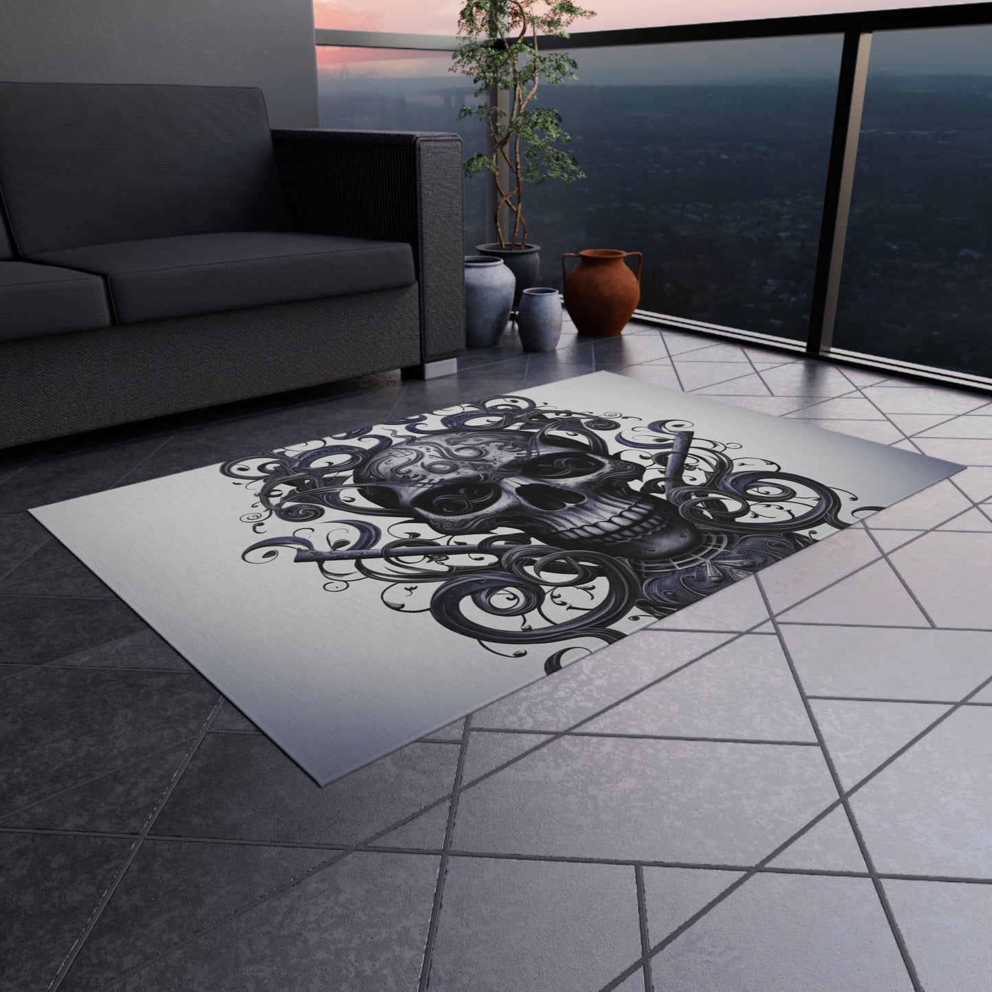 Outdoor Rug  Skull Treble Clef 1