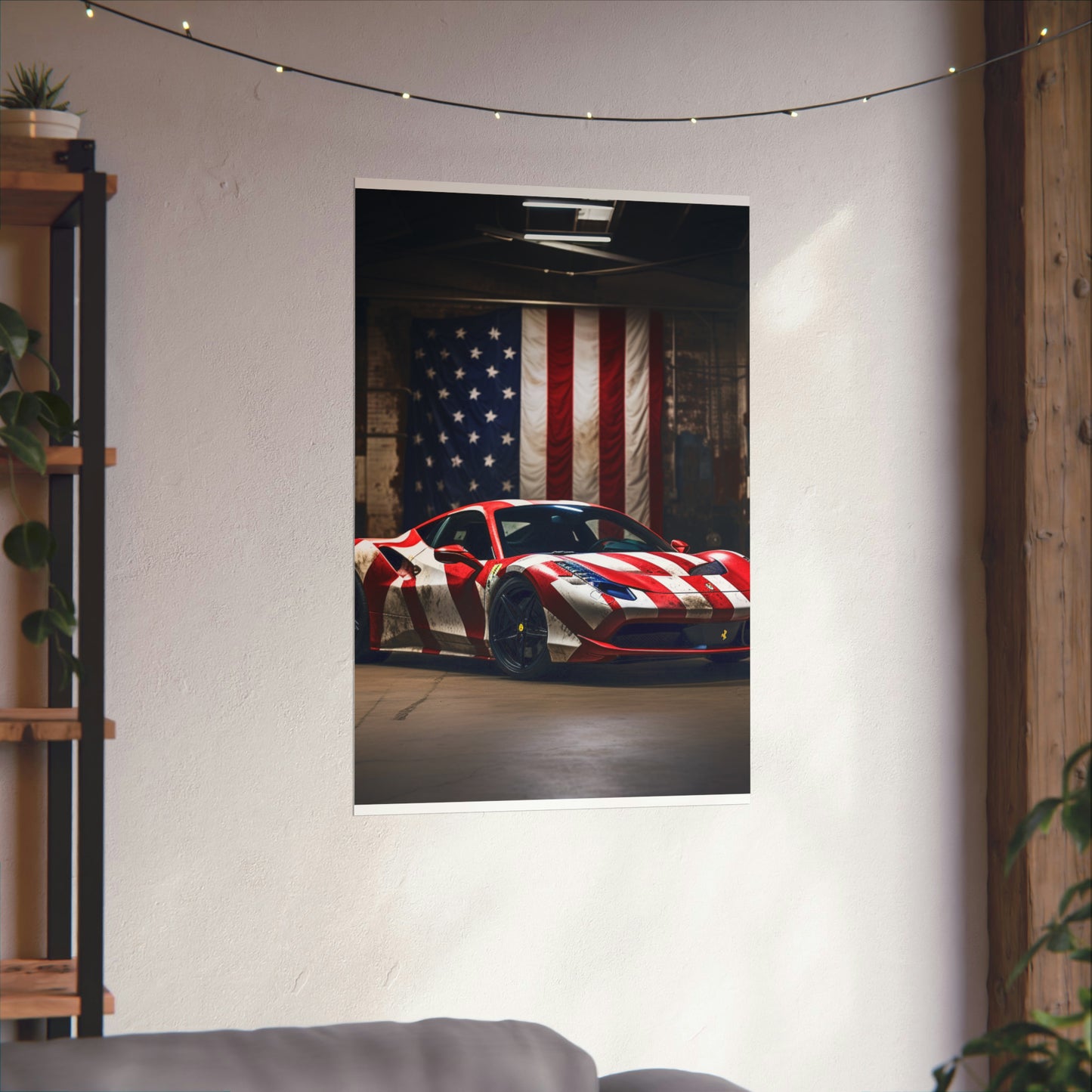 Premium Matte Vertical Posters American Flag Farrari 2