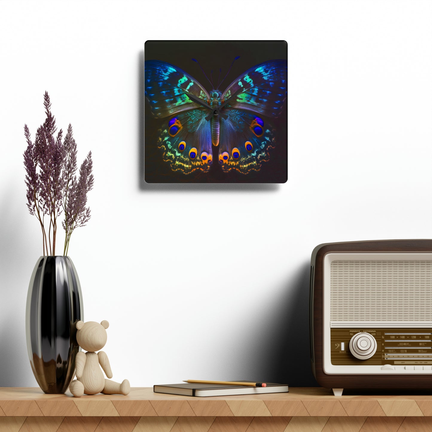 Acrylic Wall Clock Neon Hue Butterfly 3