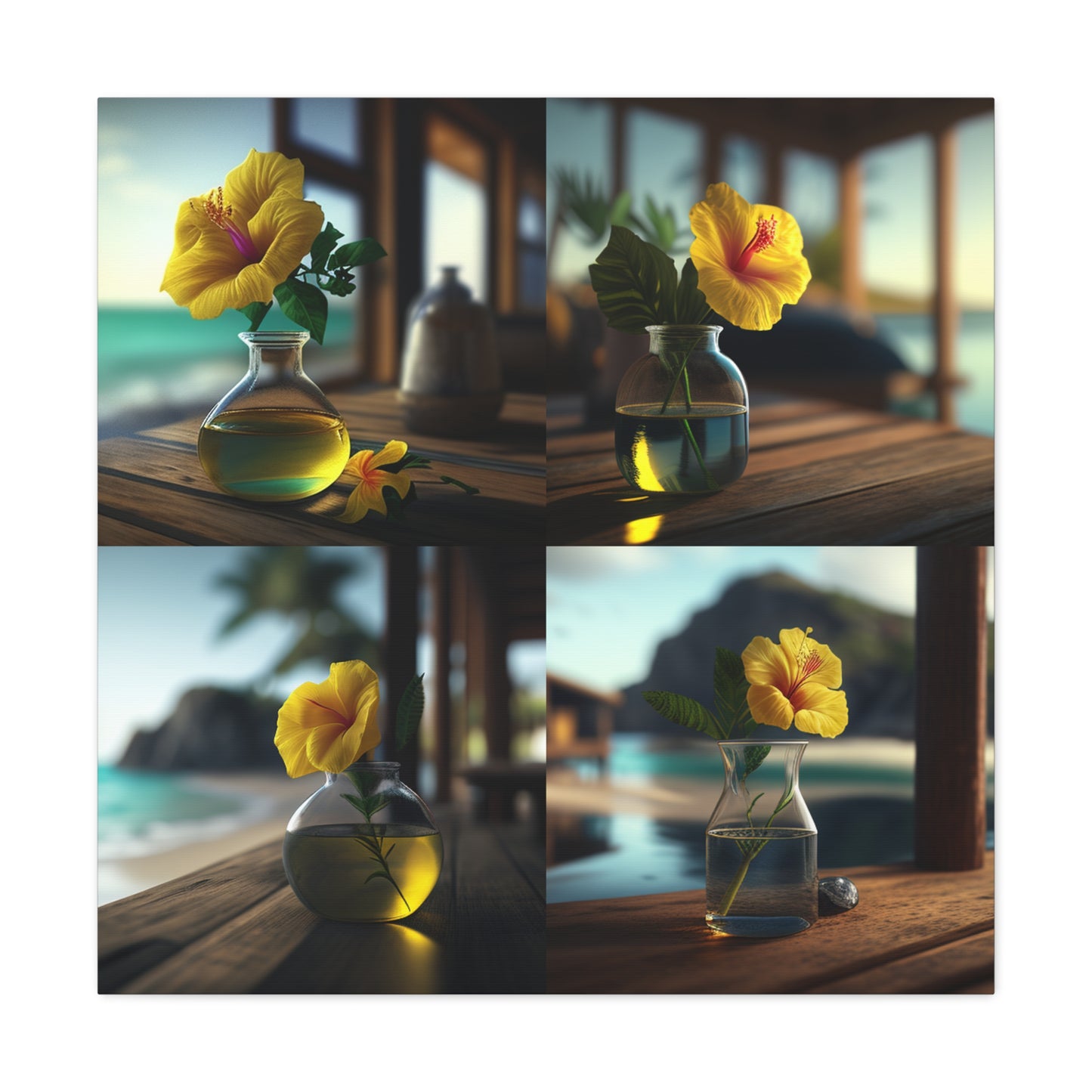 Canvas Gallery Wraps Yellow Hibiscus Wood 5