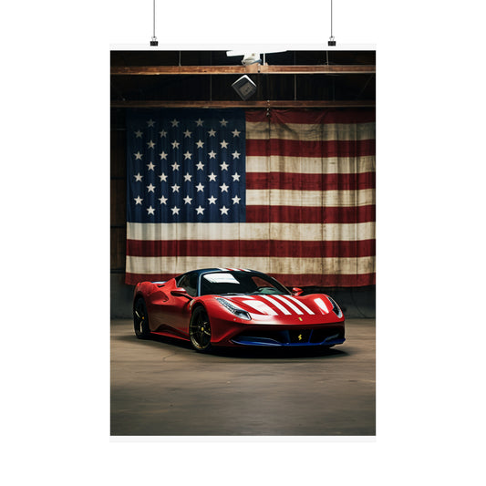 Premium Matte Vertical Posters American Flag Farrari 4