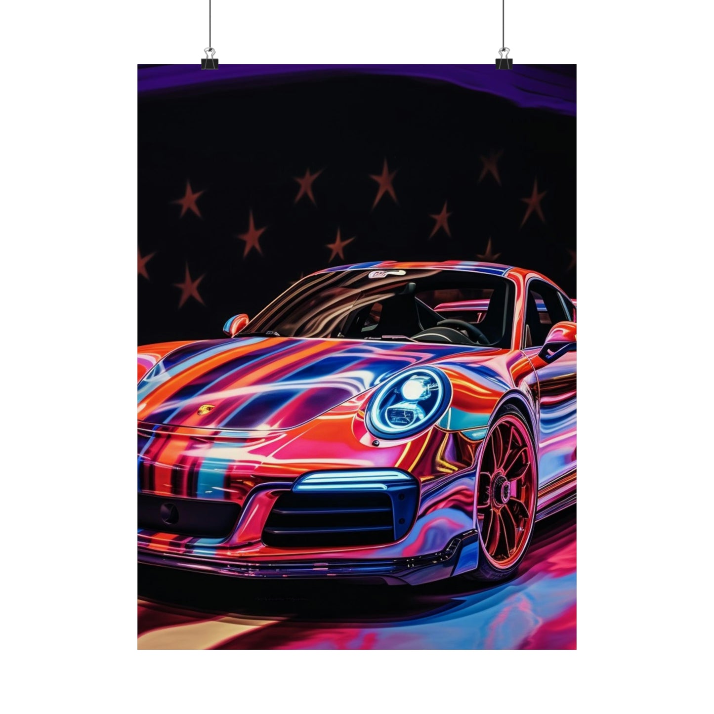 Premium Matte Vertical Posters American Flag Colored Porsche 1