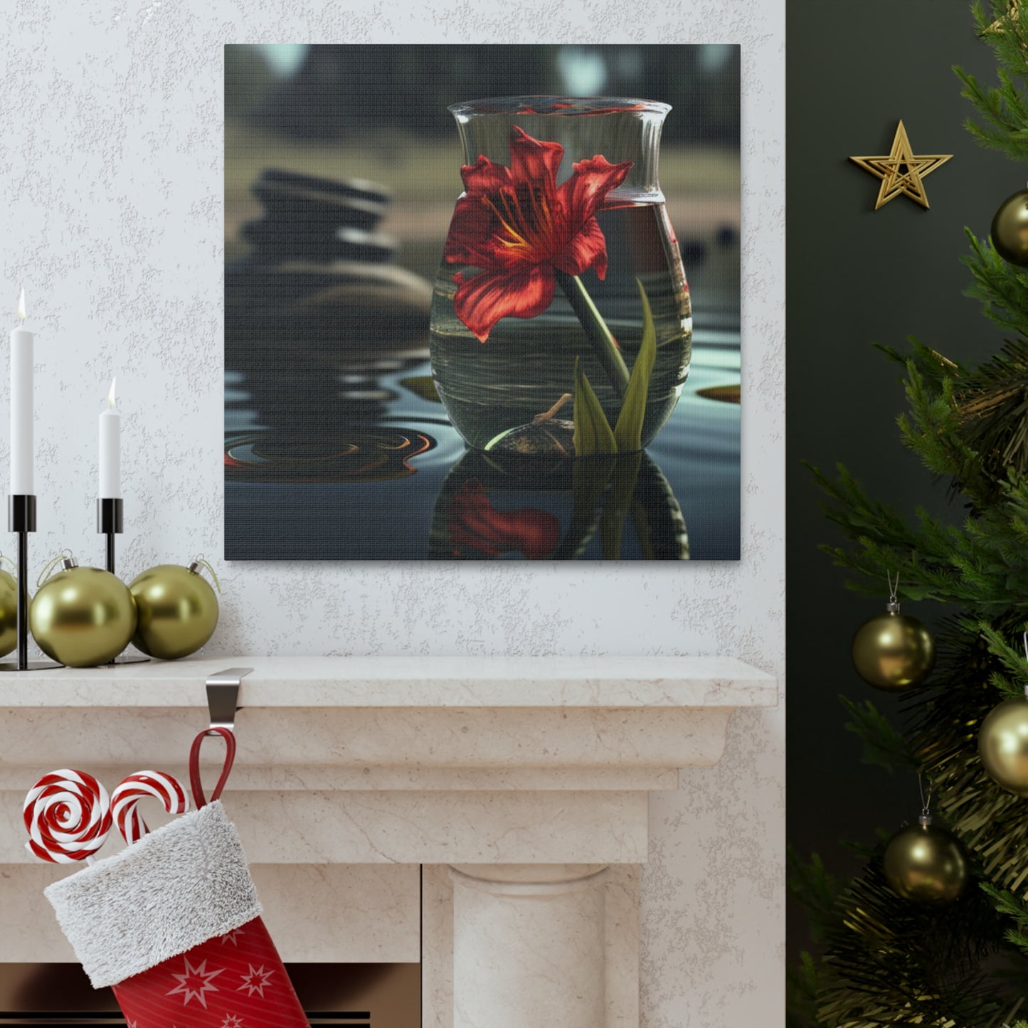 Canvas Gallery Wraps Red Lily in a Glass vase 4