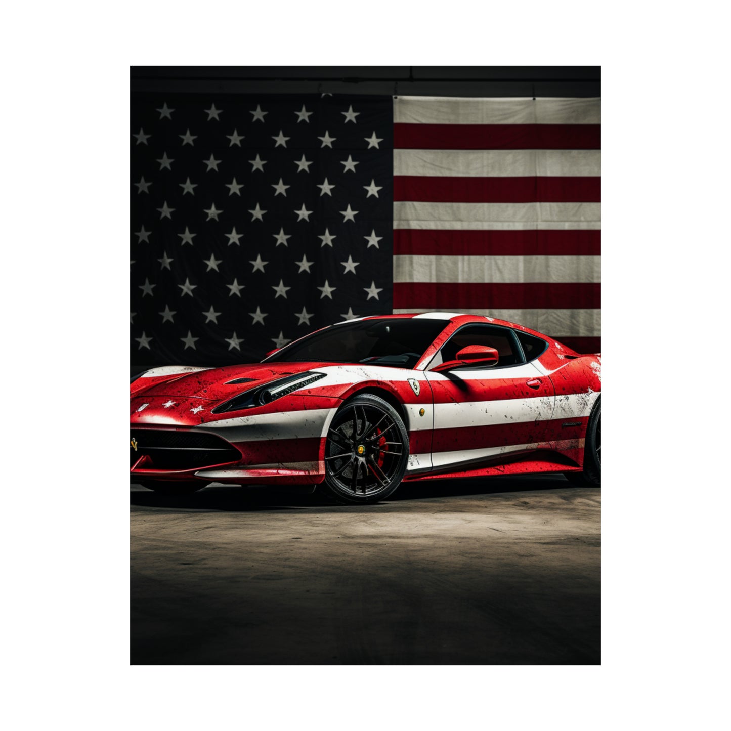 Premium Matte Vertical Posters American Flag Background Ferrari 1