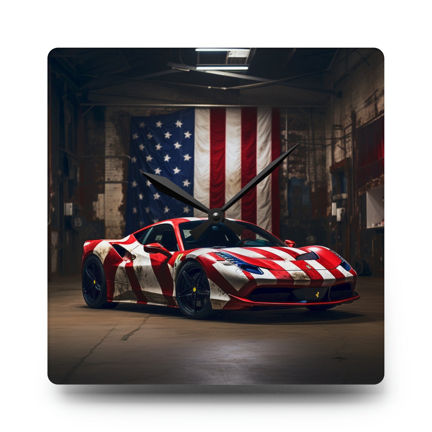 Acrylic Wall Clock American Flag Farrari 2