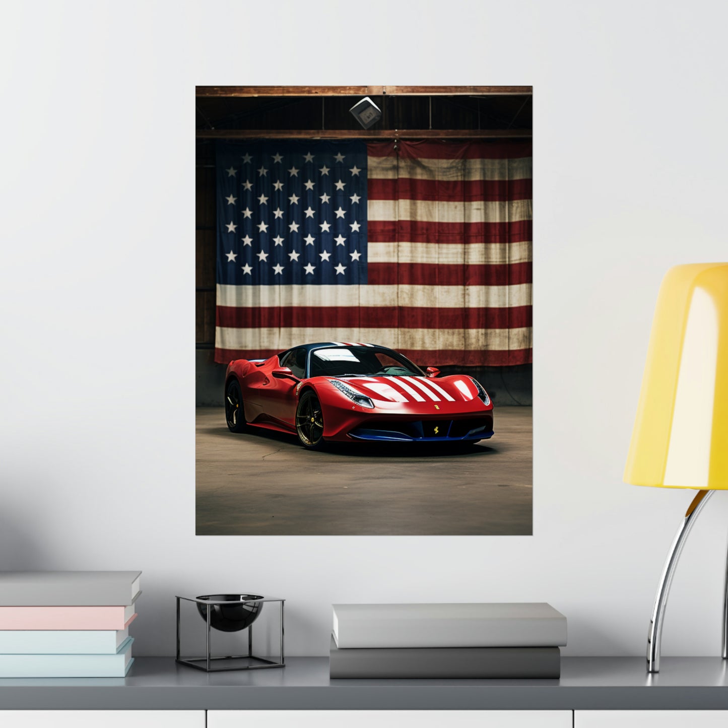 Premium Matte Vertical Posters American Flag Farrari 4