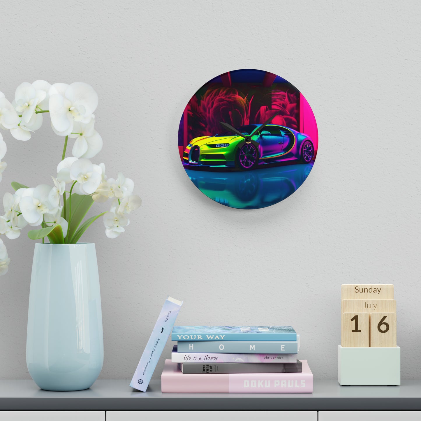 Acrylic Wall Clock Florescent Bugatti Flair 1