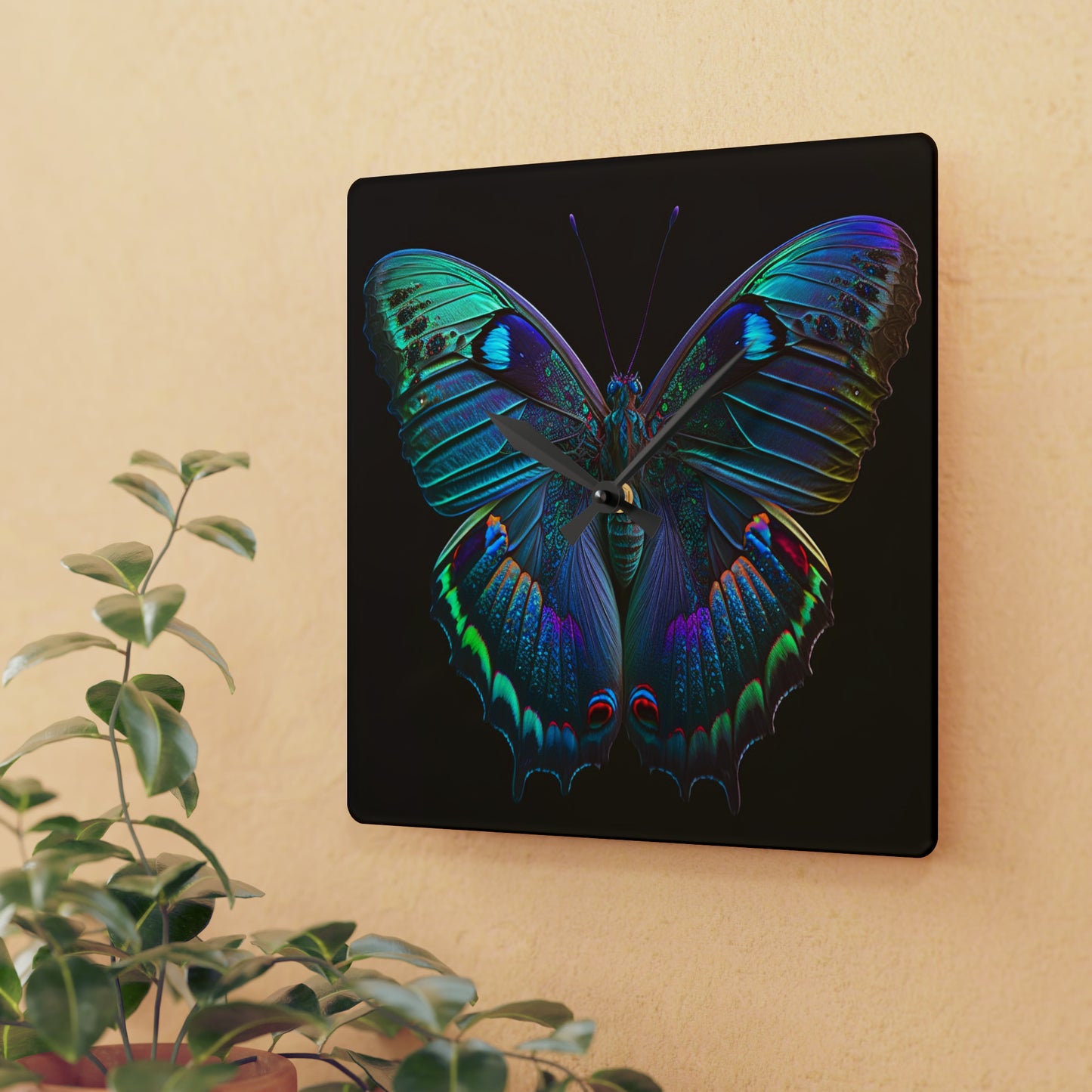 Acrylic Wall Clock Hue Neon Butterfly 4