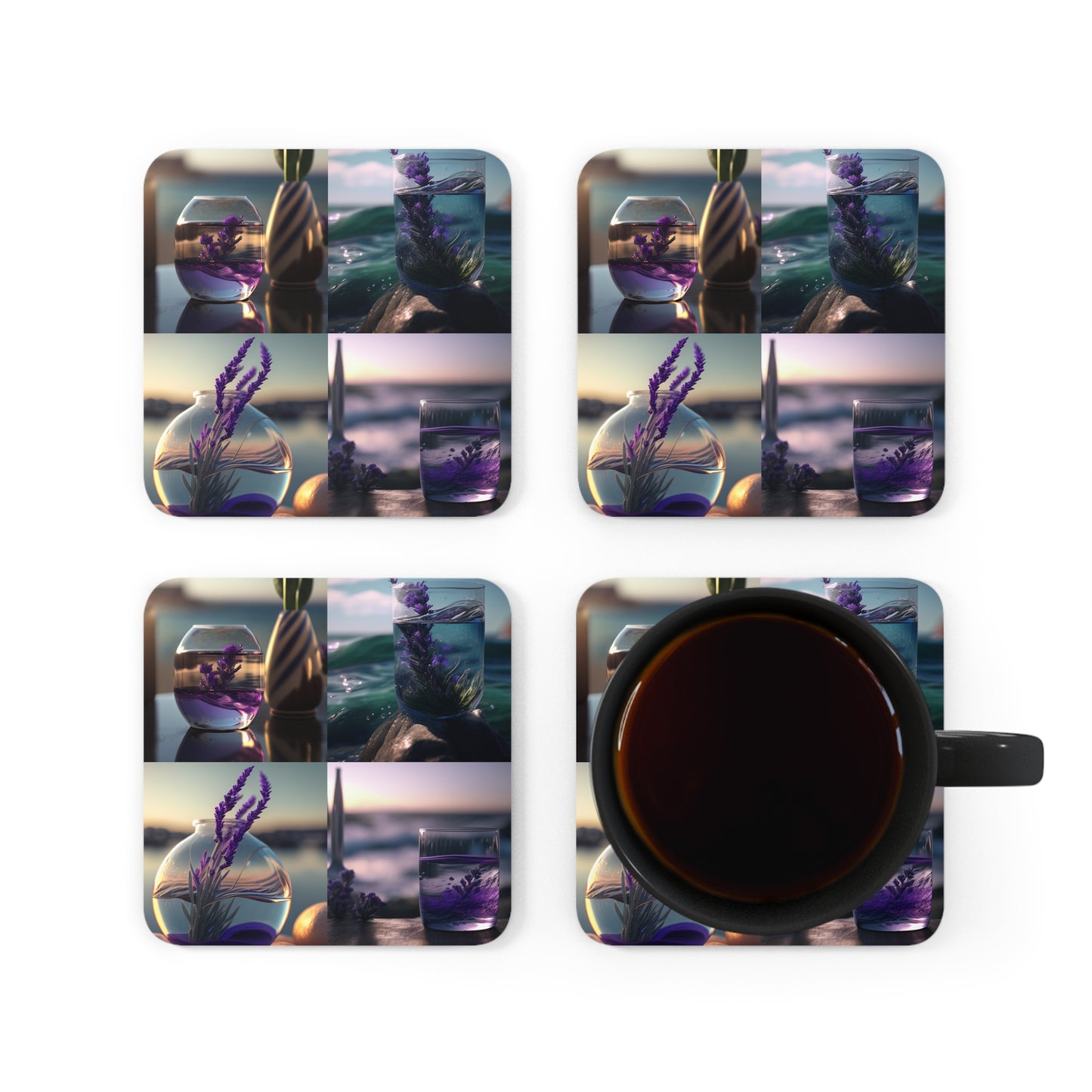 Corkwood Coaster Set Lavender in a vase 5