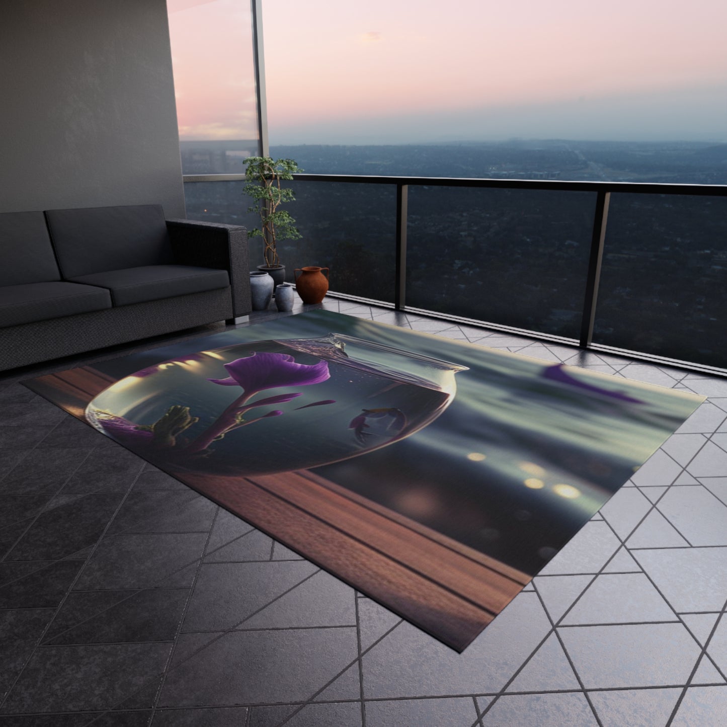 Outdoor Rug  Purple Sweet pea in a vase 1