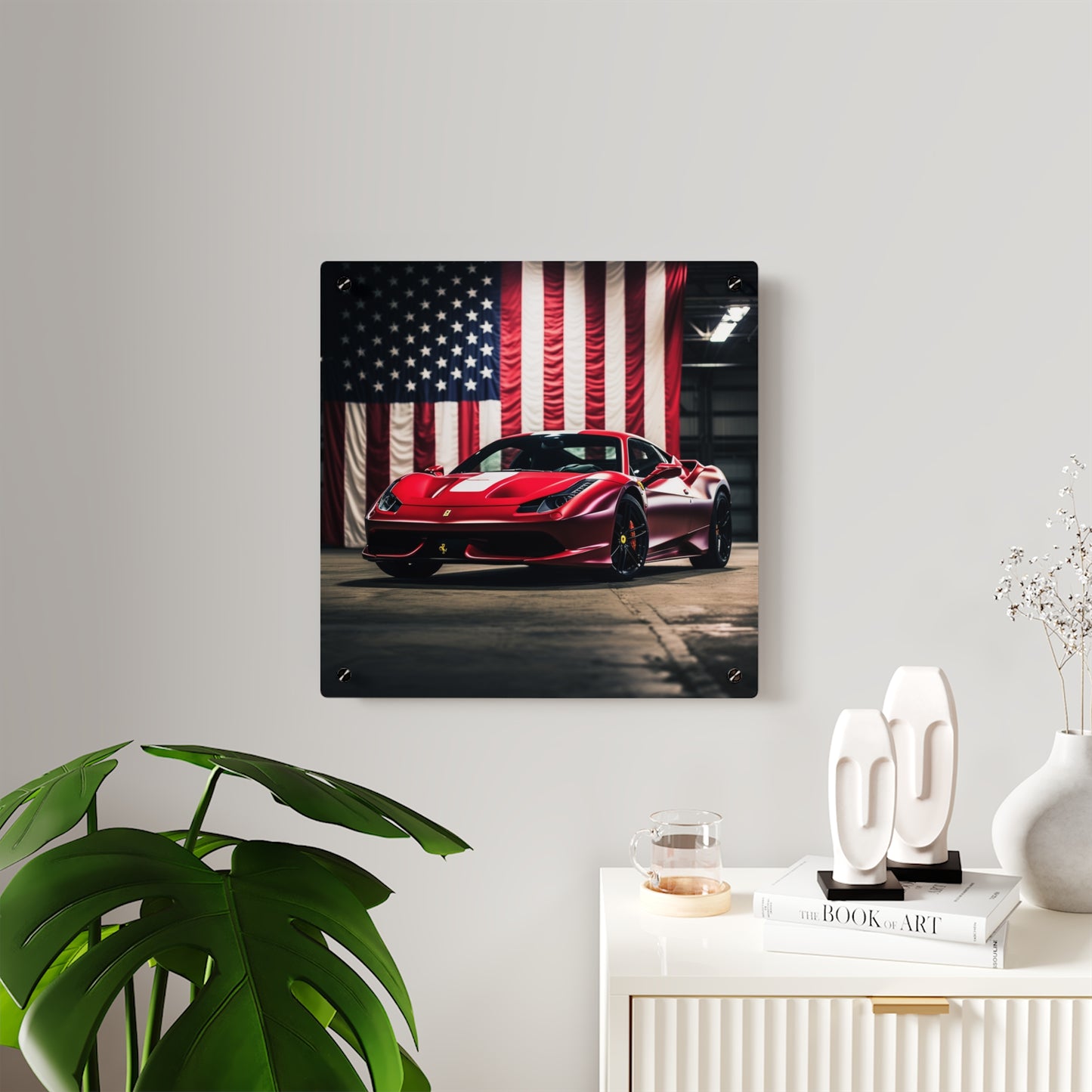 Acrylic Wall Art Panels American Flag Background Ferrari 3