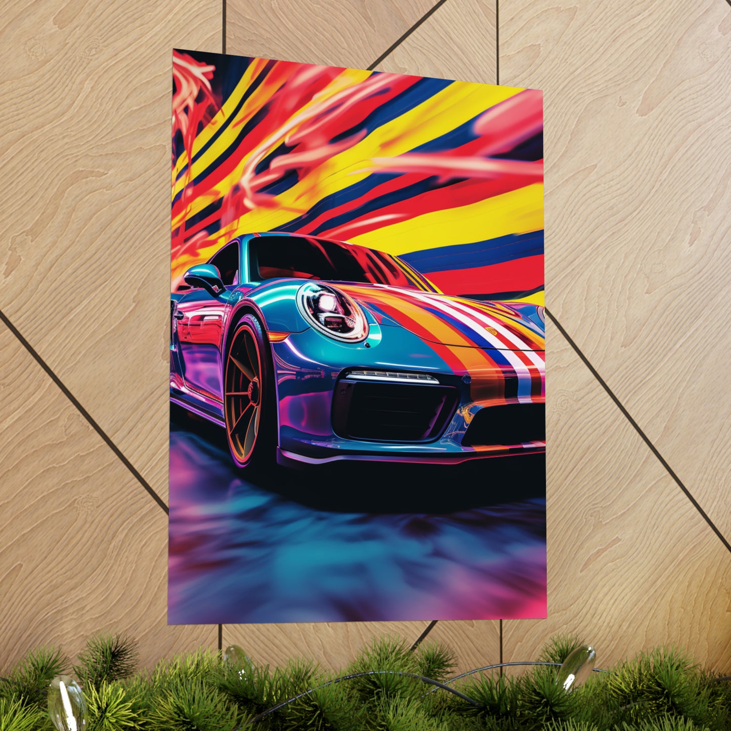 Premium Matte Vertical Posters Macro American Flag Porsche 2