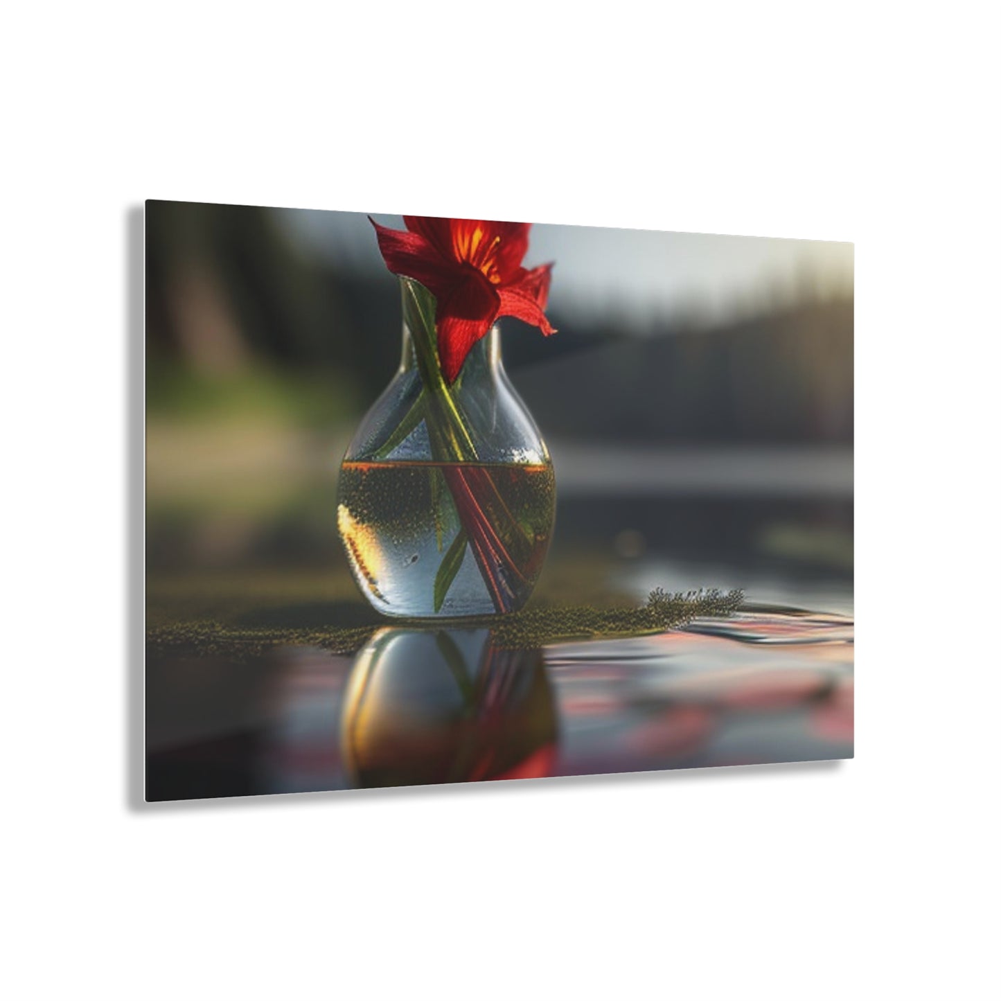 Acrylic Prints Red Lily in a Glass vase 3