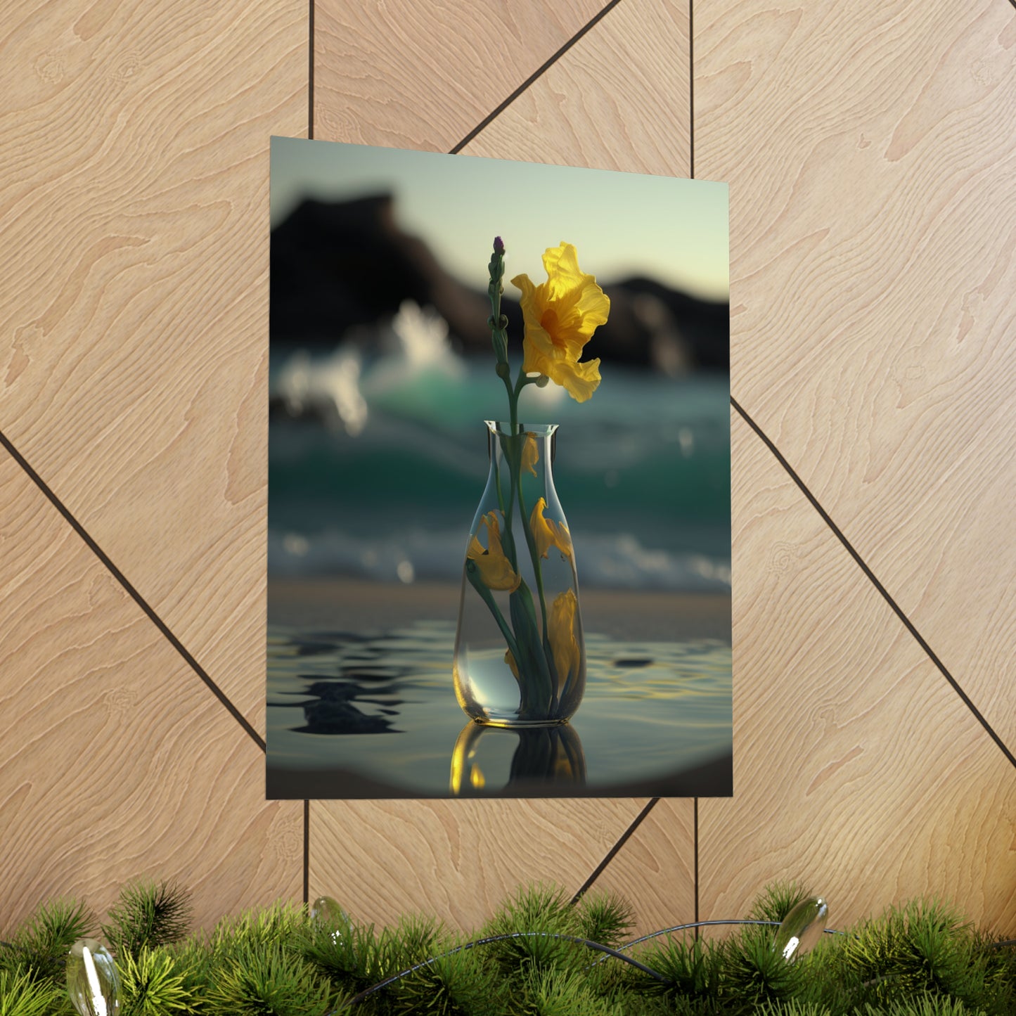 Premium Matte Vertical Posters Yellow Gladiolus glass 2