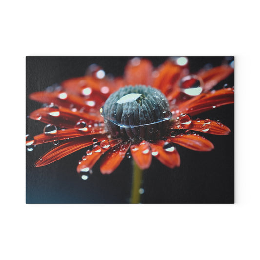 Glass Cutting Board Water drop Macro Flower 1