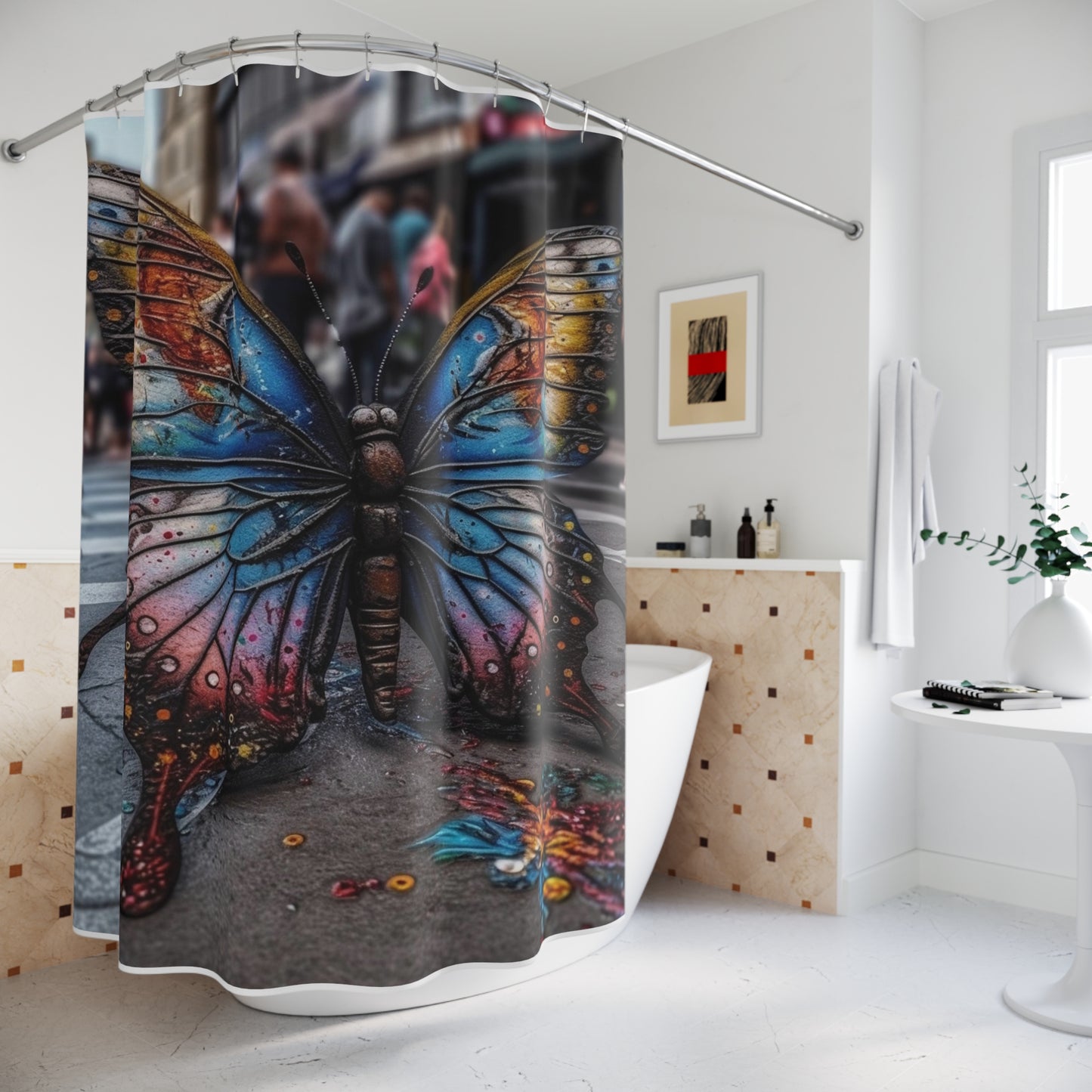 Polyester Shower Curtain Liquid Street Butterfly 4