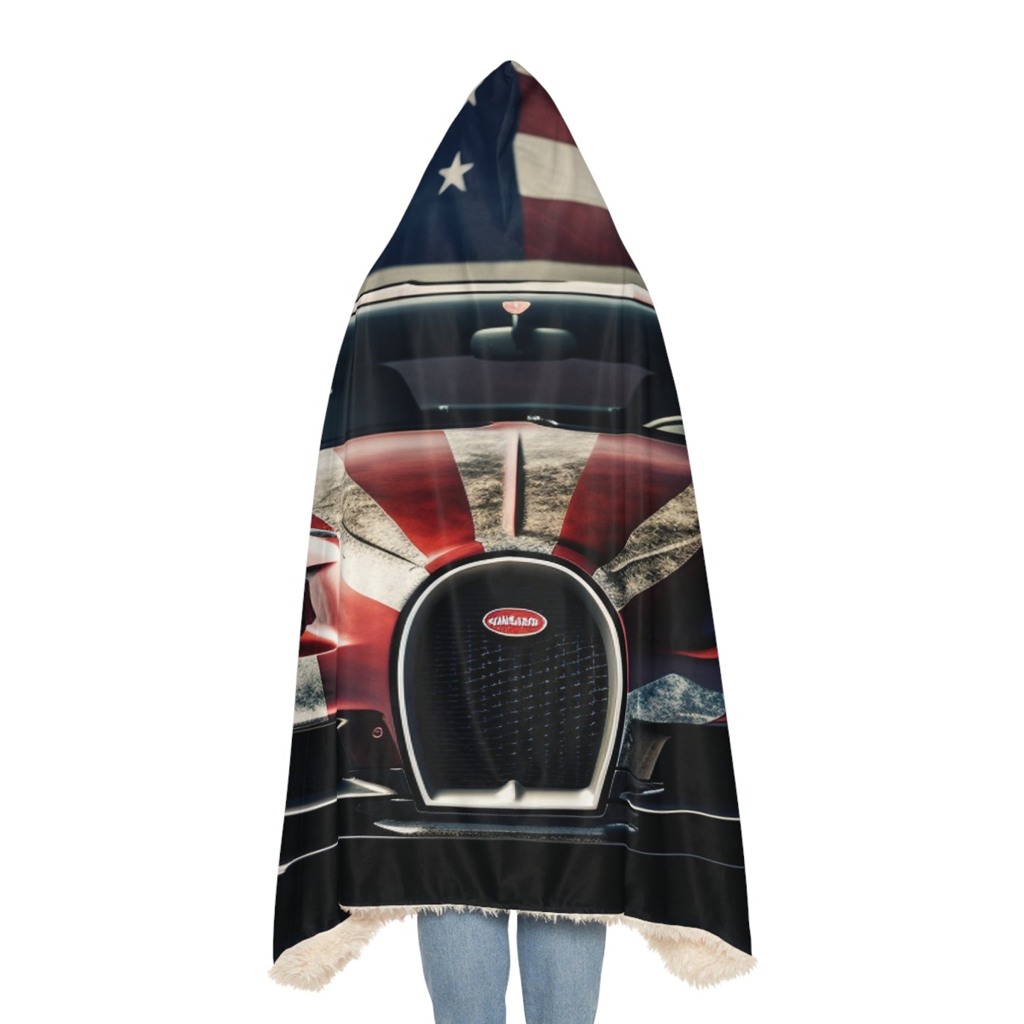 Snuggle Hooded Blanket American Flag Background Bugatti 3