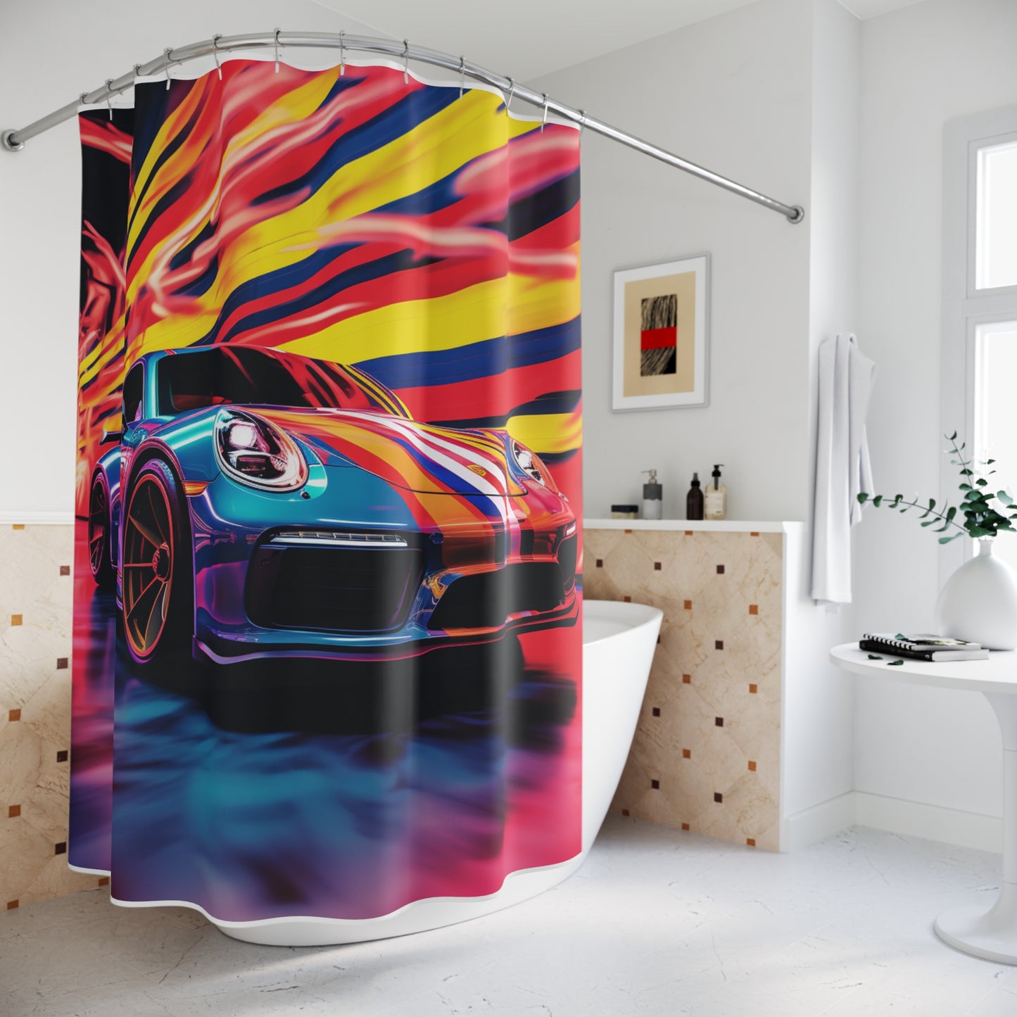Polyester Shower Curtain Macro American Flag Porsche 2