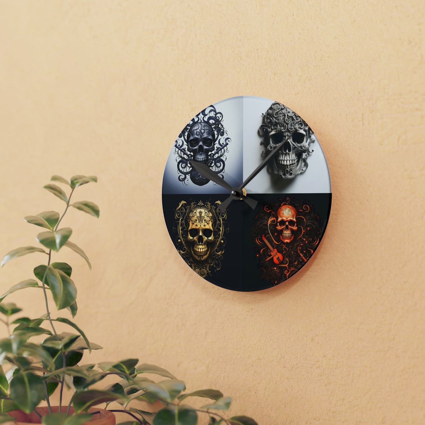 Acrylic Wall Clock Skull Treble Clef 5