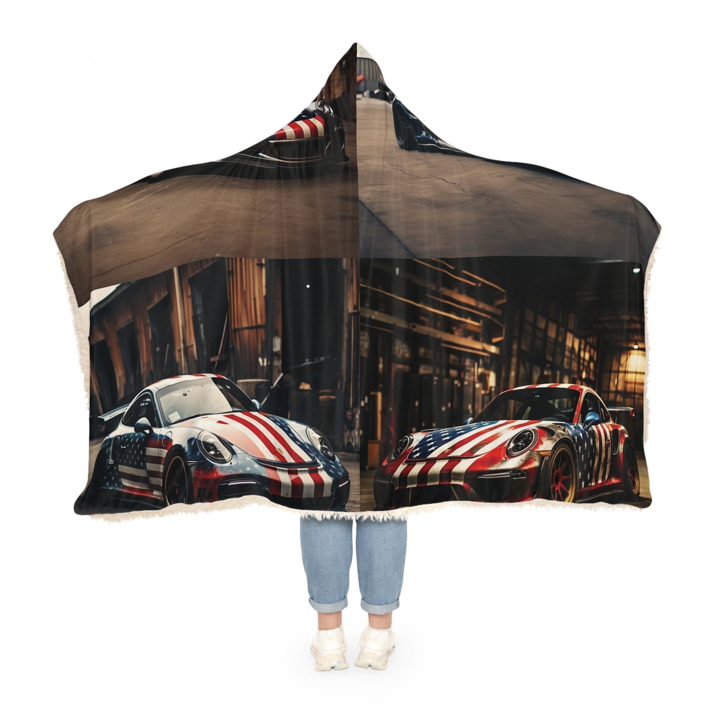 Snuggle Hooded Blanket American Flag Porsche 5