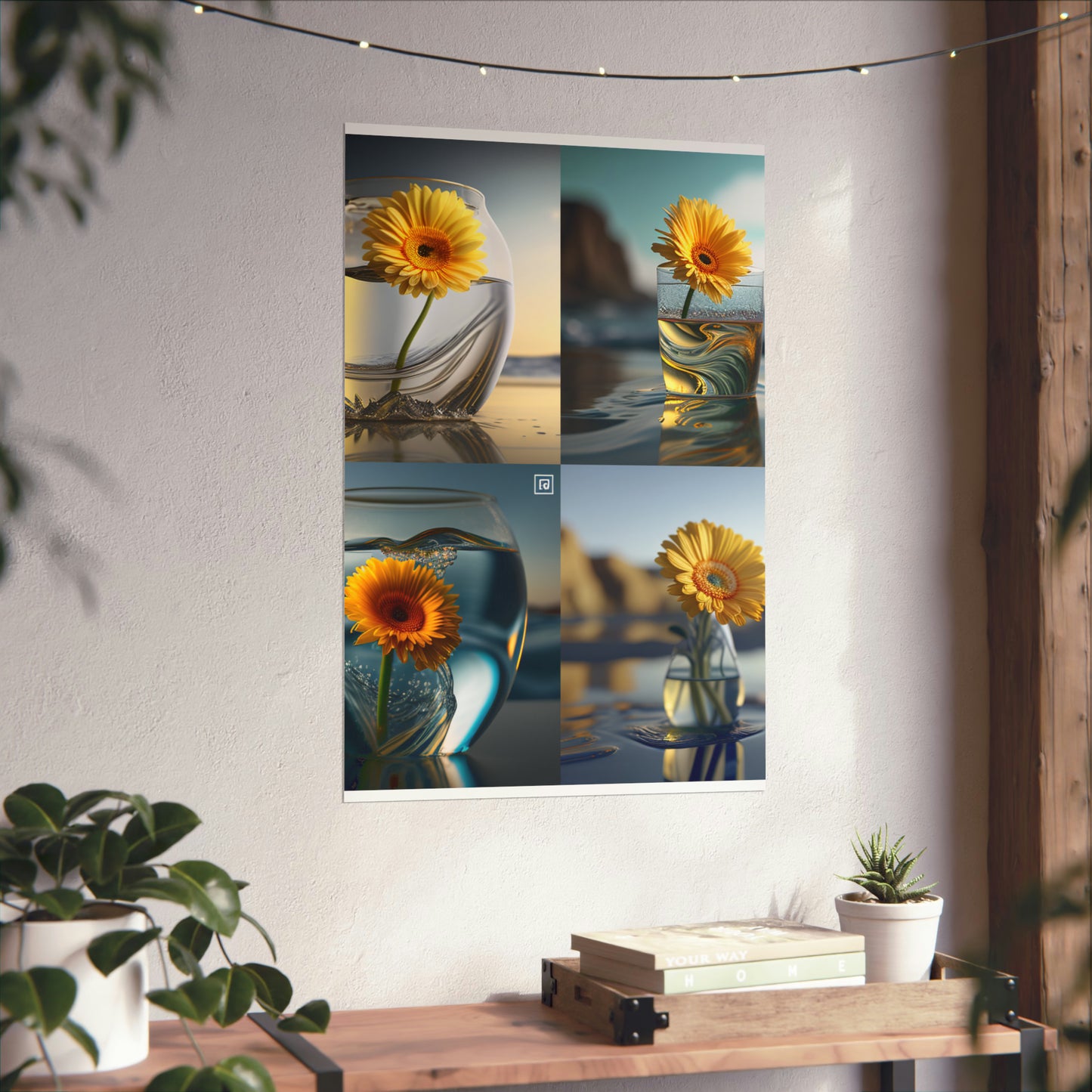 Premium Matte Vertical Posters yello Gerbera glass 5