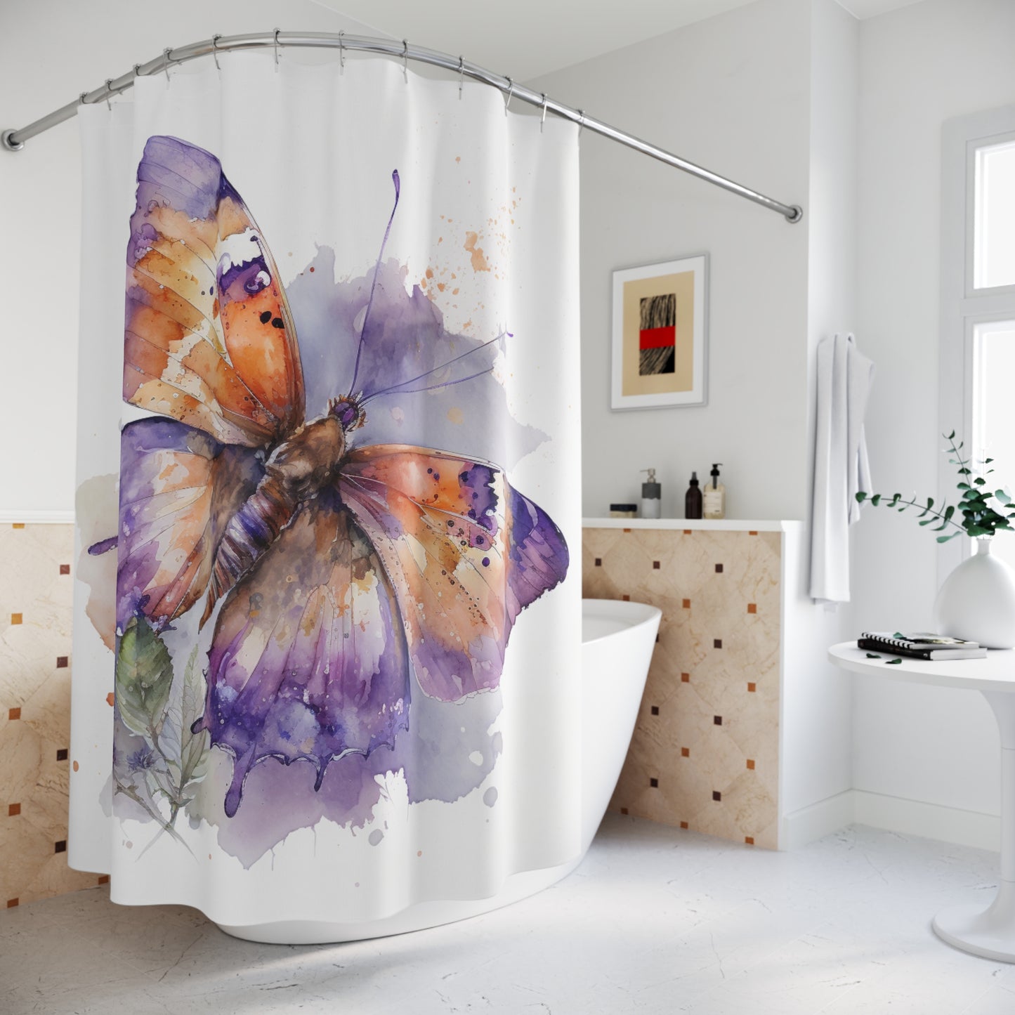 Polyester Shower Curtain MerlinRose Watercolor Butterfly 1