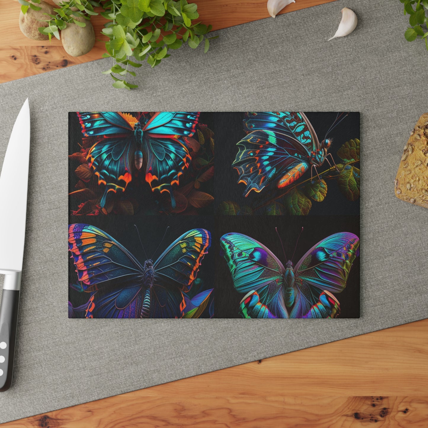 Glass Cutting Board Hue Neon Butterfly 5