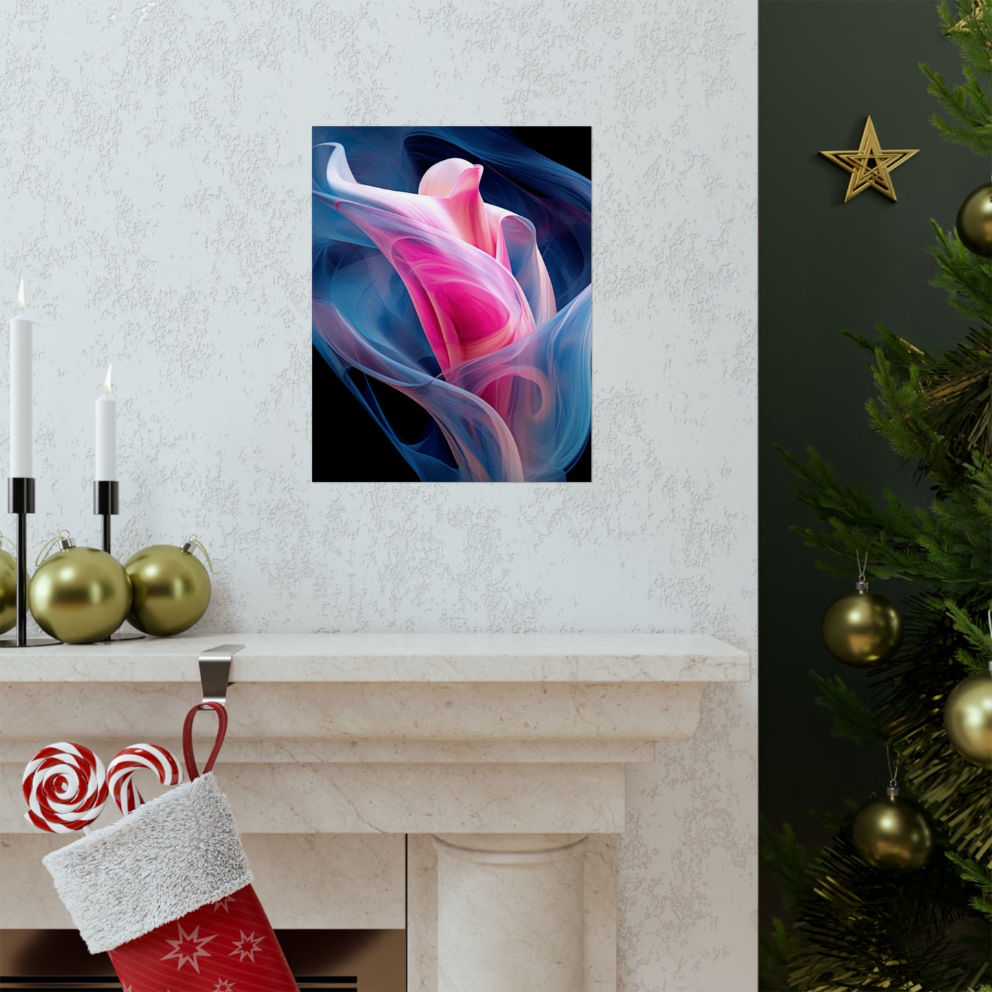 Premium Matte Vertical Posters Pink & Blue Tulip Rose 3