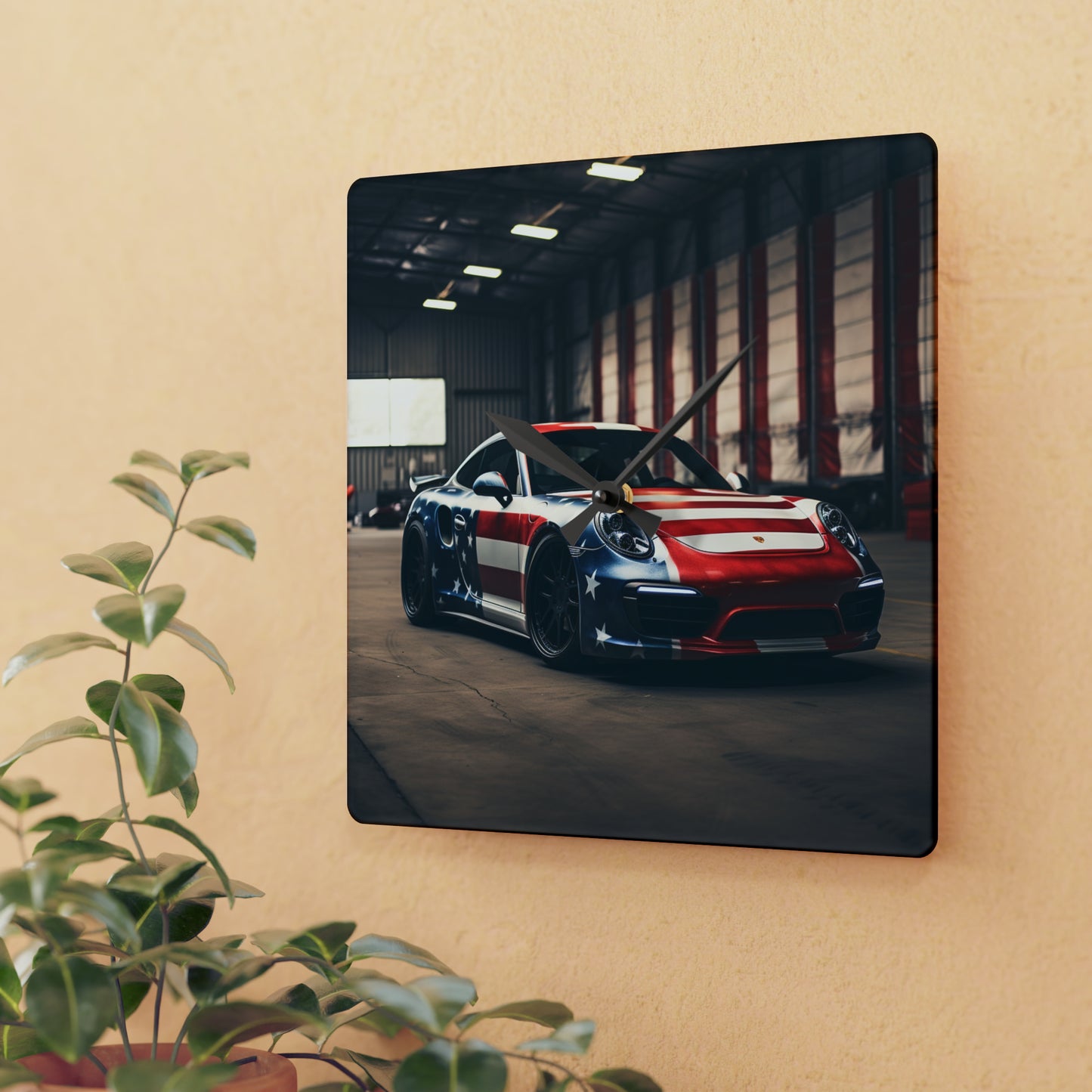 Acrylic Wall Clock American Flag Porsche 2