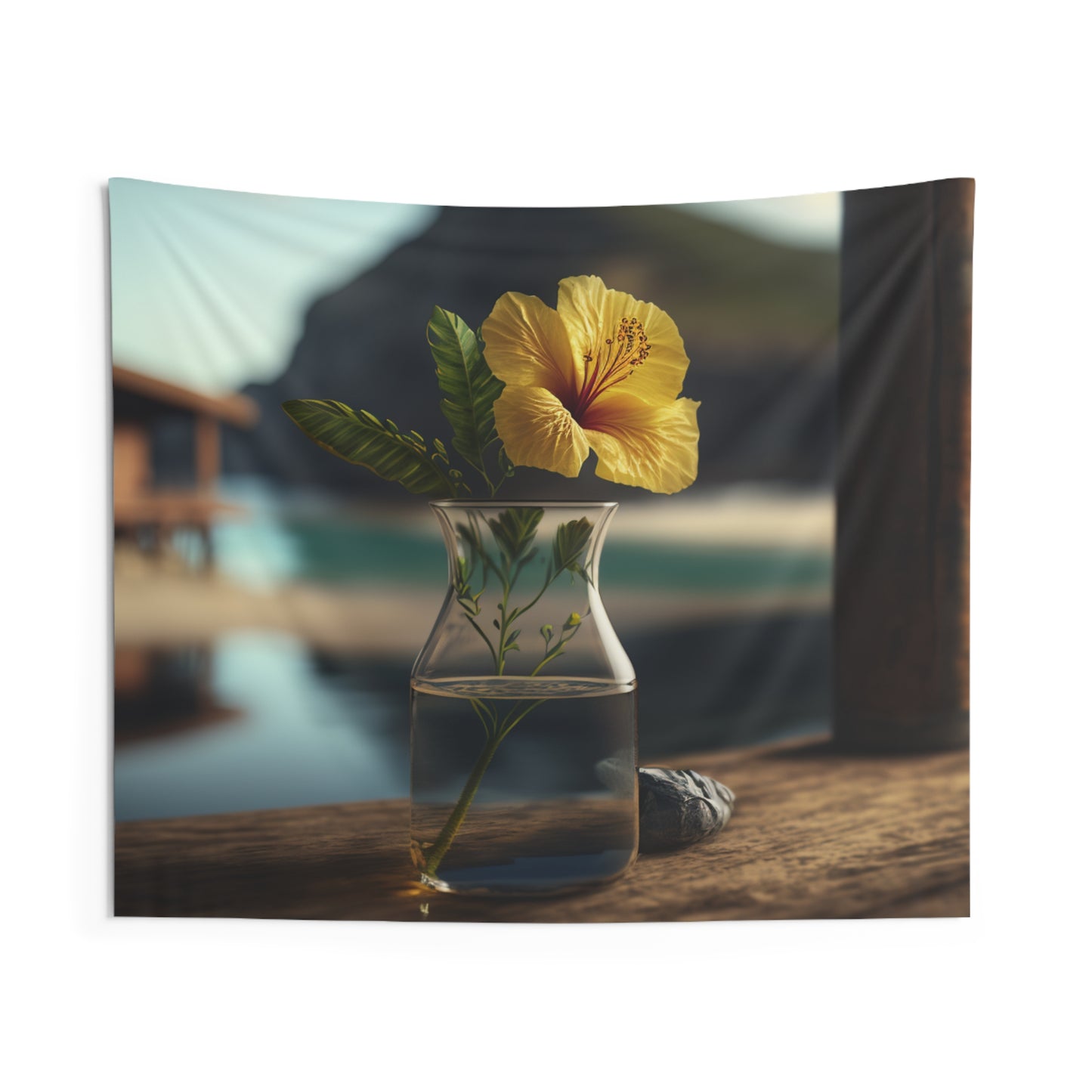 Indoor Wall Tapestries Yellow Hibiscus Wood 4