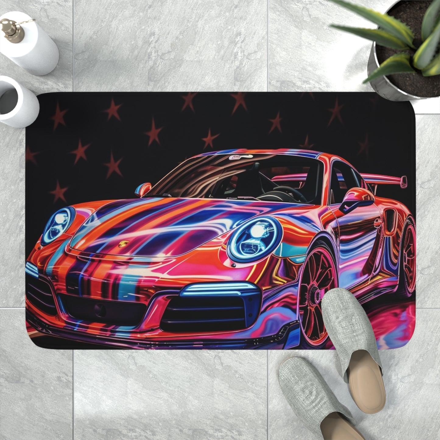 Memory Foam Bath Mat American Flag Colored Porsche 4