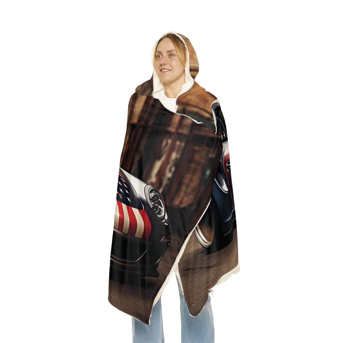 Snuggle Hooded Blanket American Flag Porsche 1