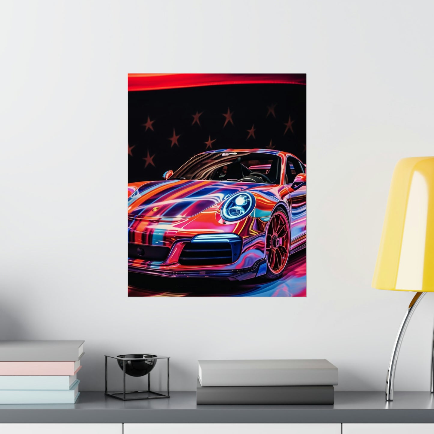 Premium Matte Vertical Posters American Flag Colored Porsche 2