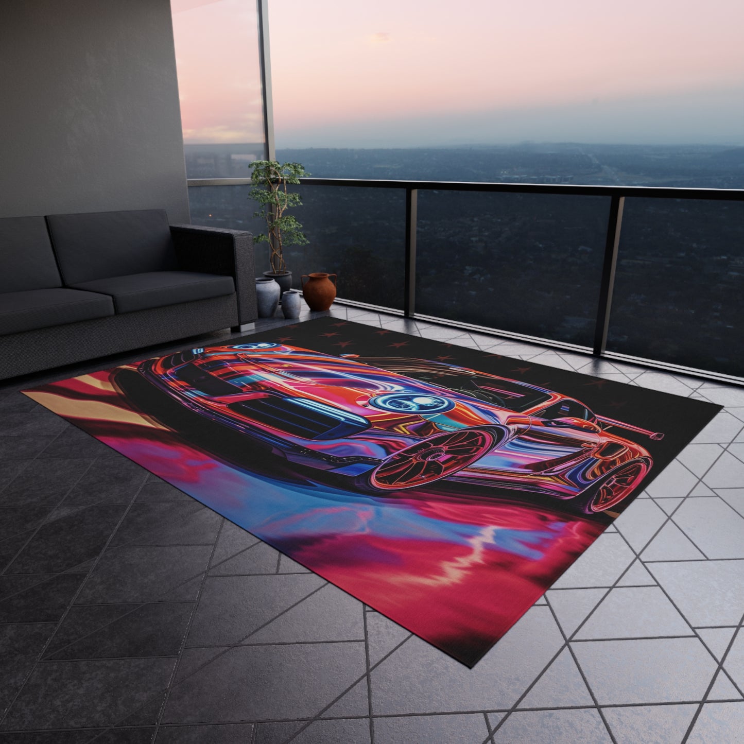 Outdoor Rug  Macro American Flag Porsche 4