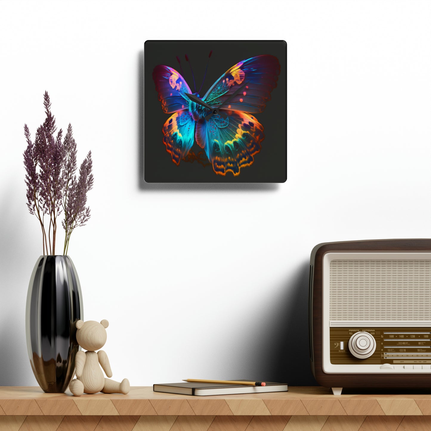 Acrylic Wall Clock Raw Hyper Color Butterfly 4