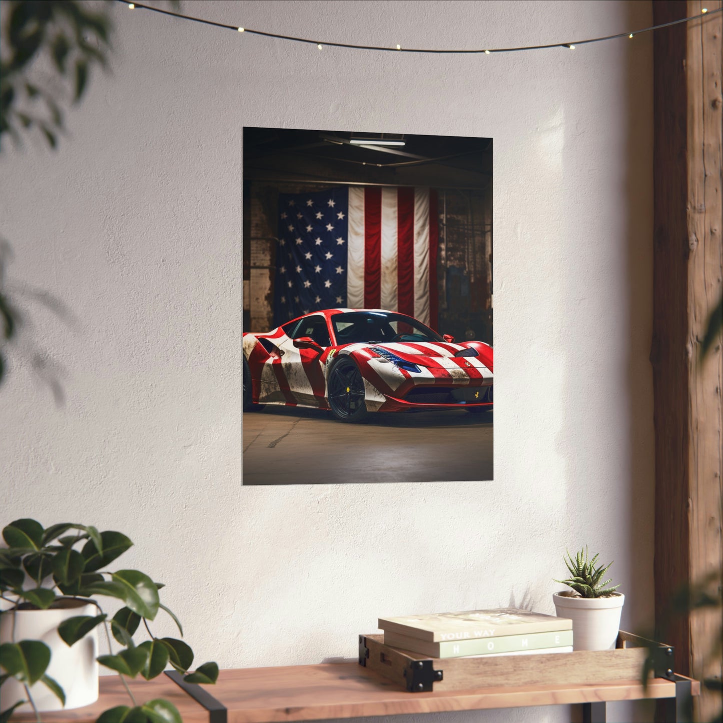 Premium Matte Vertical Posters American Flag Farrari 2