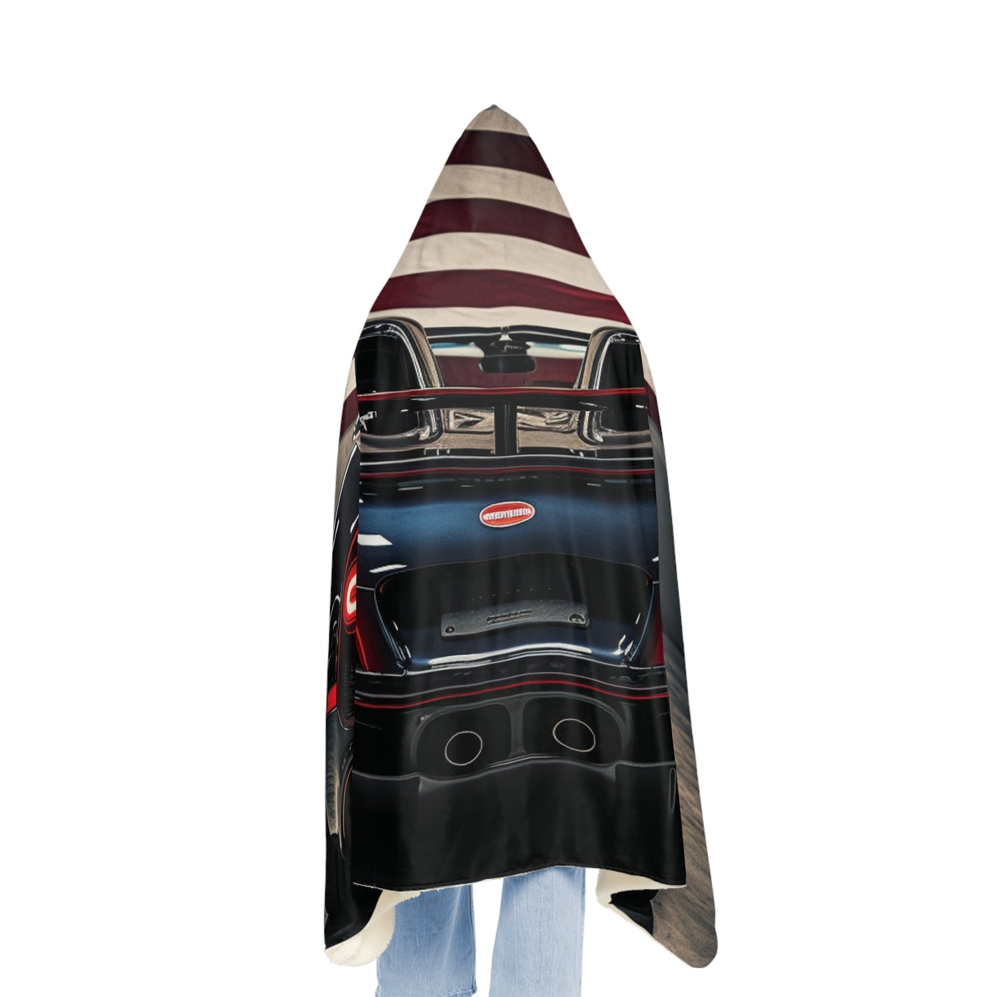 Snuggle Hooded Blanket American Flag Background Bugatti 4