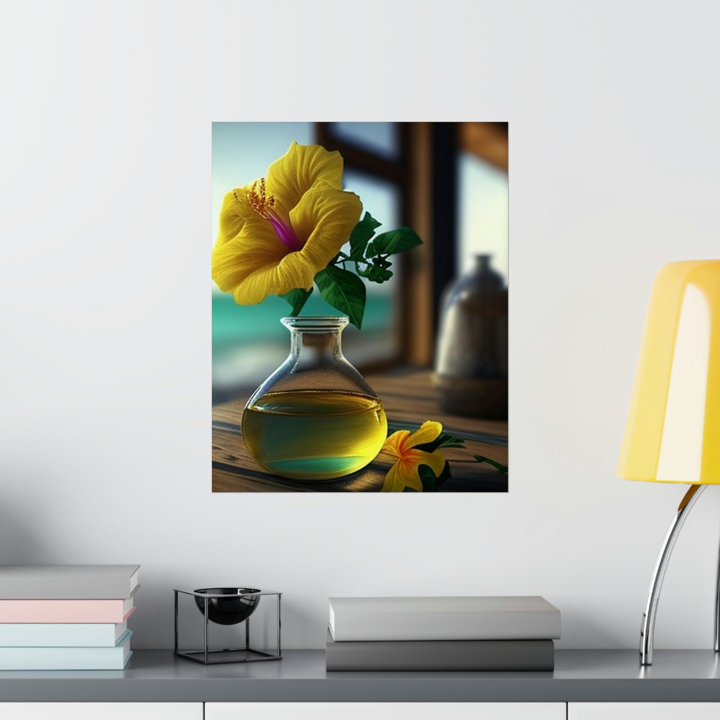 Premium Matte Vertical Posters Yellow Hibiscus Wood 1